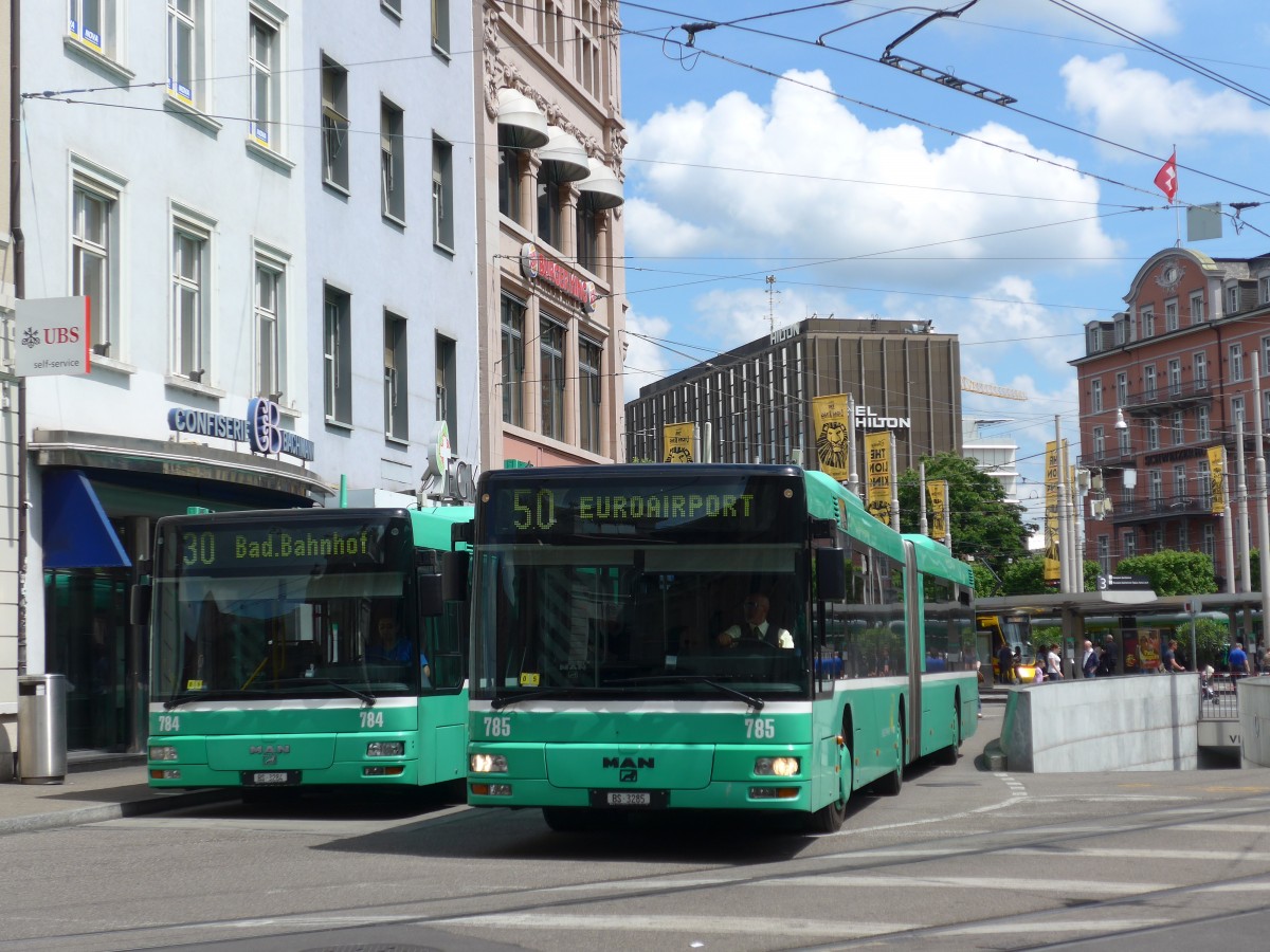 (160'530) - BVB Basel - Nr. 785/BS 3285 - MAN am 17. Mai 2015 beim Bahnhof Basel