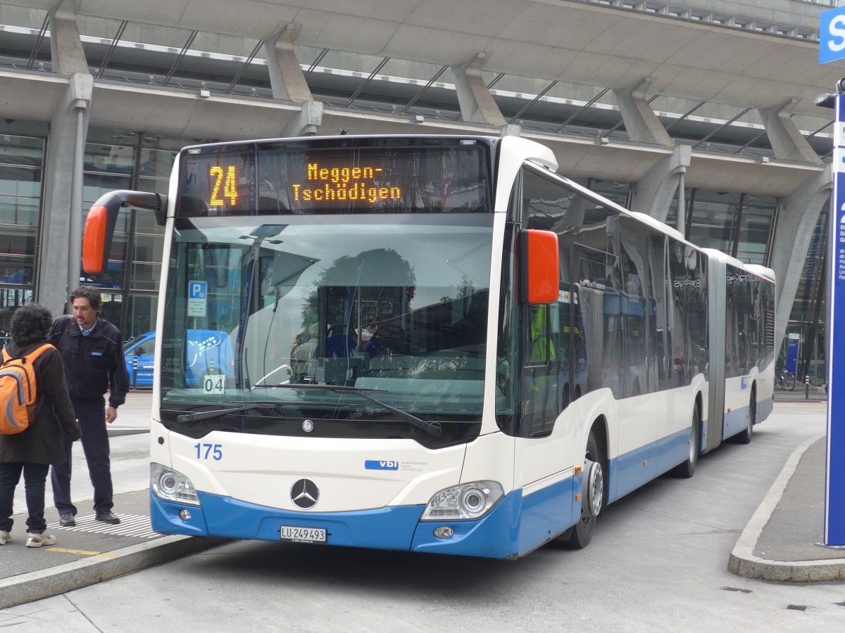 (160'591) - VBL Luzern - Nr. 175/LU 249'493 - Mercedes am 22. Mai 2015 beim Bahnhof Luzern