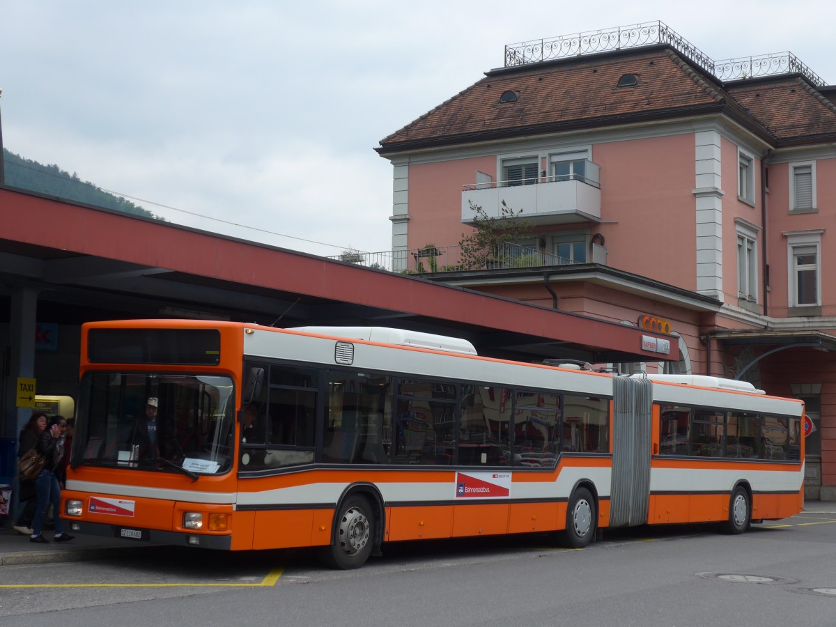 (160'712) - AAGS Schwyz - Nr. 82/SZ 118'682 - MAN (ex BOGG Wangen b.O. Nr. 45; ex SOO Olten Nr. 45) am 22. Mai 2015 beim Bahnhof Brunnen