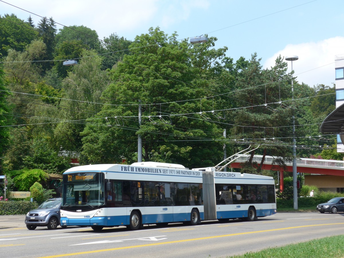 (162'947) - VBZ Zrich - Nr. 168 - Hess/Hess Gelenktrolleybus am 6. Juli 2015 in Zrich, Bucheggplatz