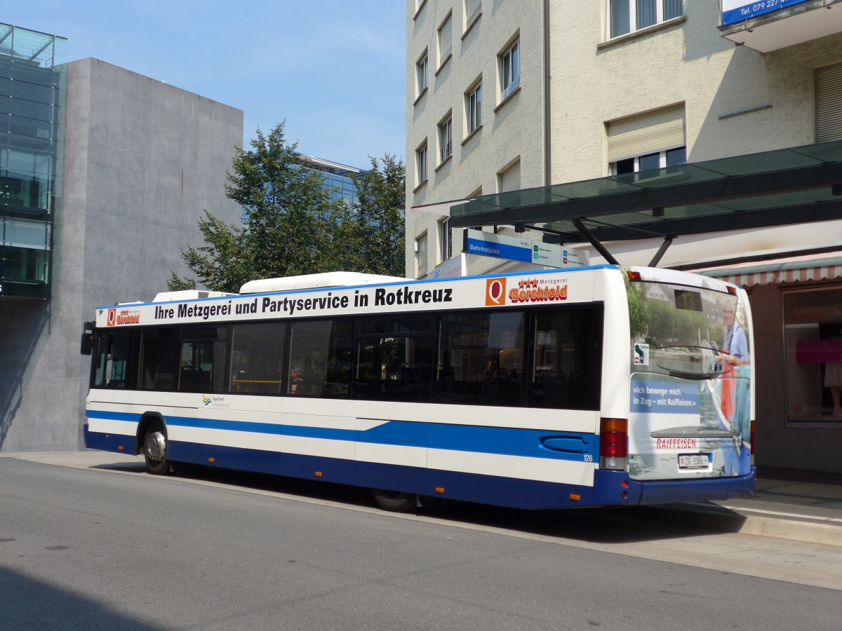 (162'973) - ZVB Zug - Nr. 126/ZG 3386 - Scania/Hess (ex Nr. 156) am 6. Juli 2015 beim Bahnhof Zug