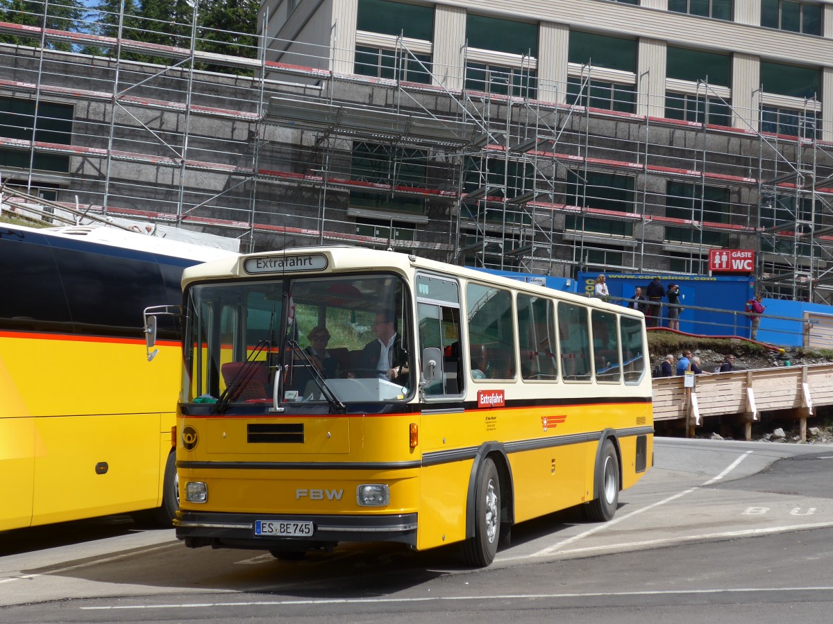 (163'237) - Aus Deutschland: Fischer, Weilheim - ES-BE 745 - FBW/Hess (ex Tiemann, Oetwil Nr. 21; ex Roki, Heimberg; ex P 23'421) am 2. August 2015 in Schwgalp, Sntis-Schwebebahn