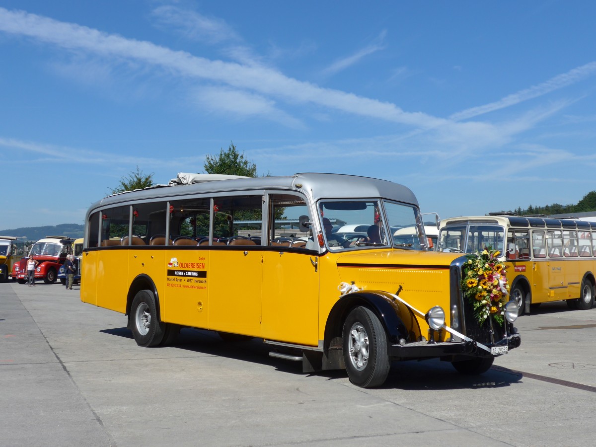 (164'215) - Suter, Herznach - AG 29'132 - Saurer/Tscher (ex Geissmann, Hgglingen; ex P 23'070) am 29. August 2015 in Oberkirch, CAMPUS Sursee