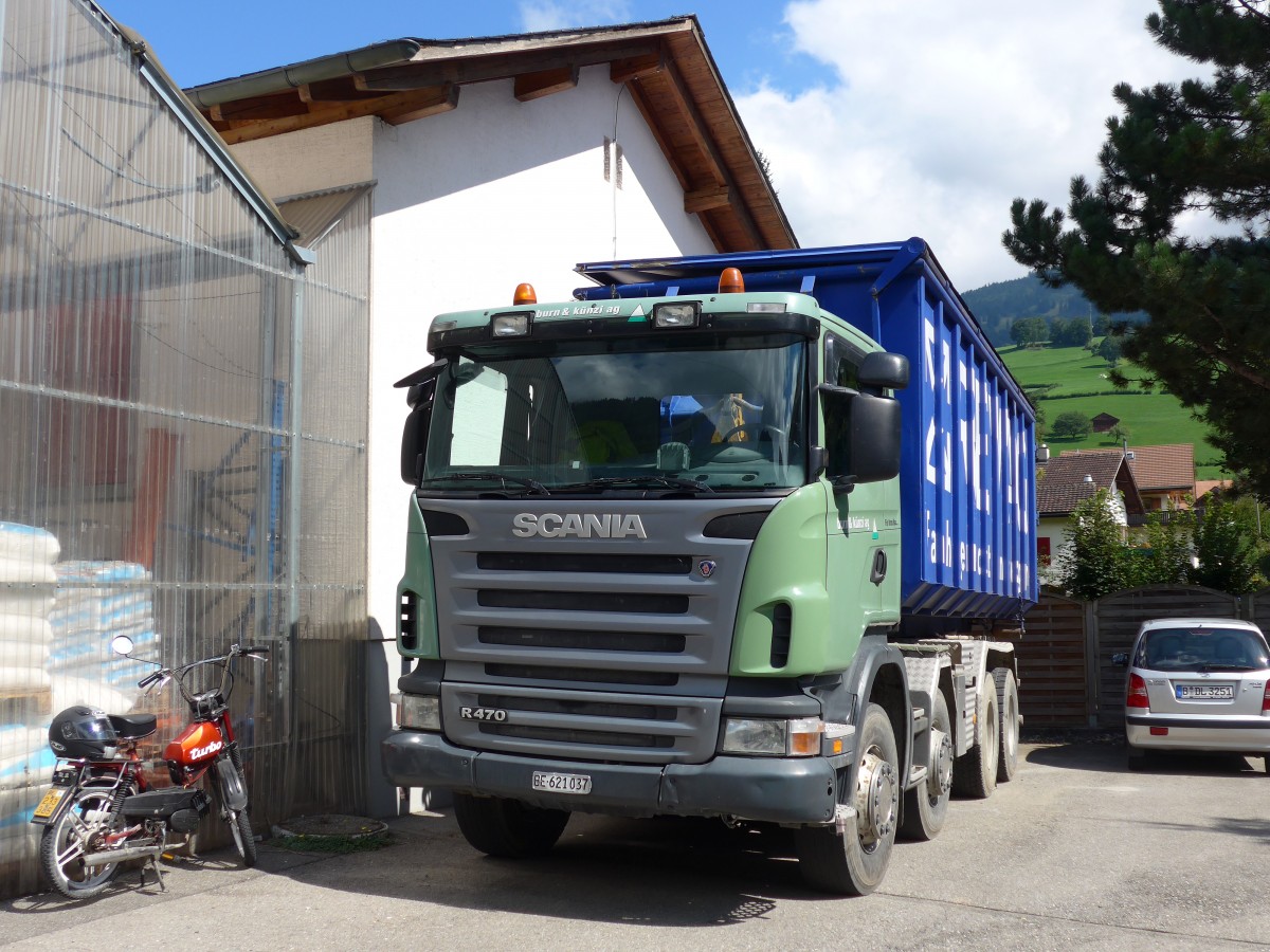 (164'529) - Burn&Knzi, Adelboden - BE 621'037 - Scania am 6. September 2015 in Reichenbach