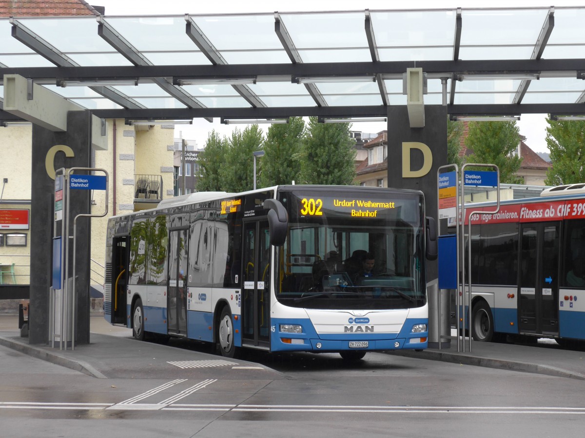 (164'980) - Limmat Bus, Dietikon - Nr. 45/ZH 722'096 - MAN am 17. September 2015 beim Bahnhof Dietikon