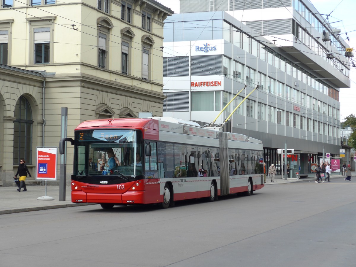 (165'913) - SW Winterthur - Nr. 103 - Hess/Hess Gelenktrolleybus am 26. September 2015 beim Hauptbahnhof Winterthur