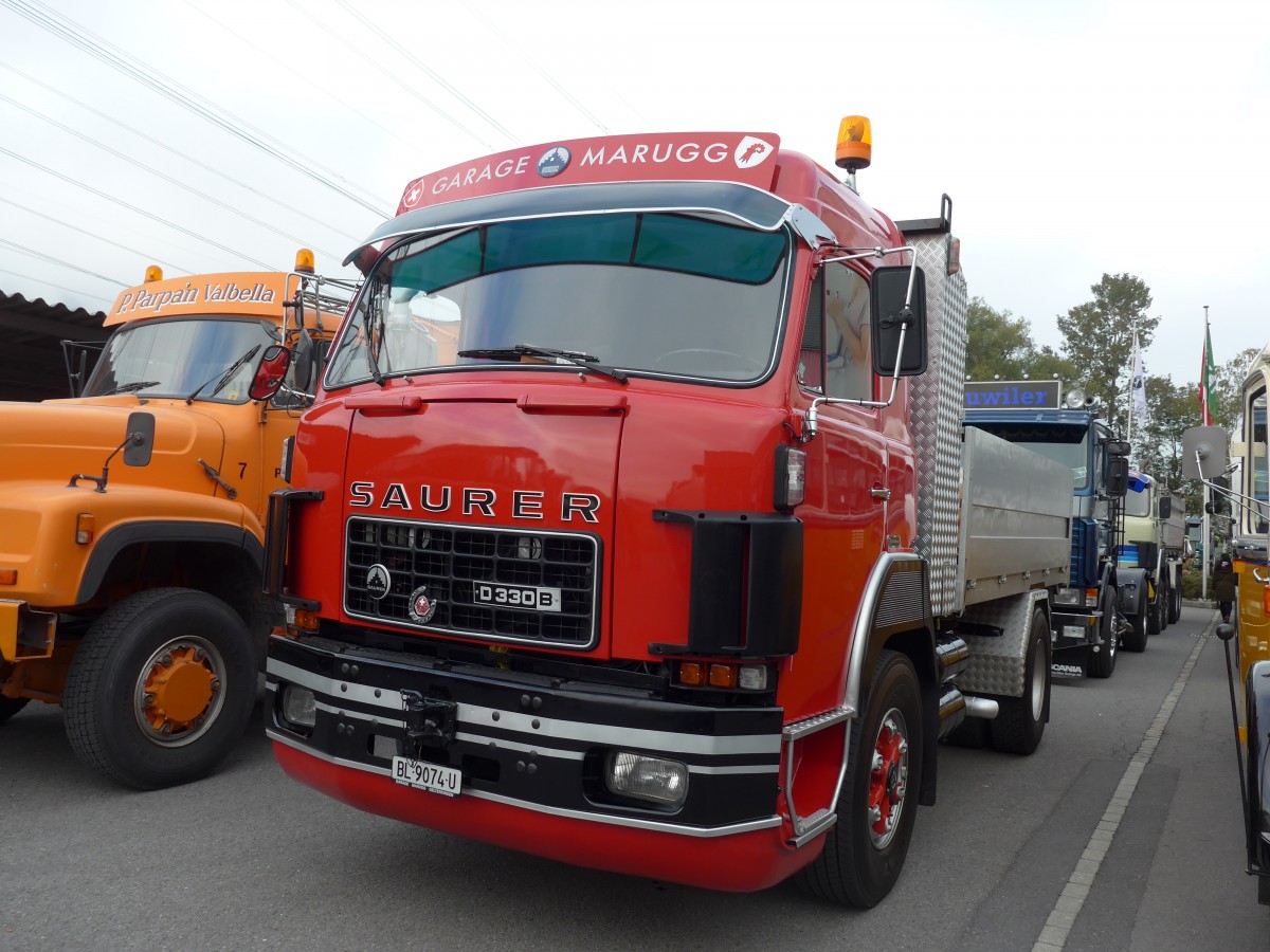 (166'097) - Marugg, Gelterkinden - BL 9074 U - Saurer am 10. Oktober 2015 in Schnis, Bicoareal