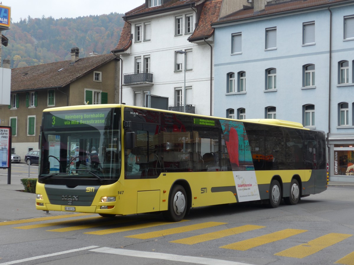 (166'240) - STI Thun - Nr. 147/BE 801'147 - MAN am 13. Oktober 2015 in Thun, Grabengut