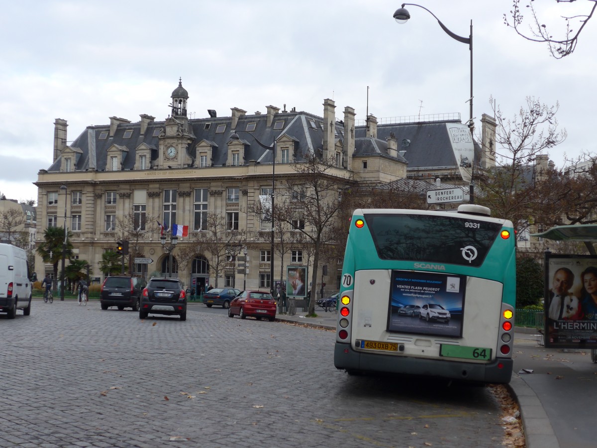 (166'855) - RATP Paris - Nr. 9331/493 QXB 75 - Scania am 16. November 2015 in Paris, Place d'Italie