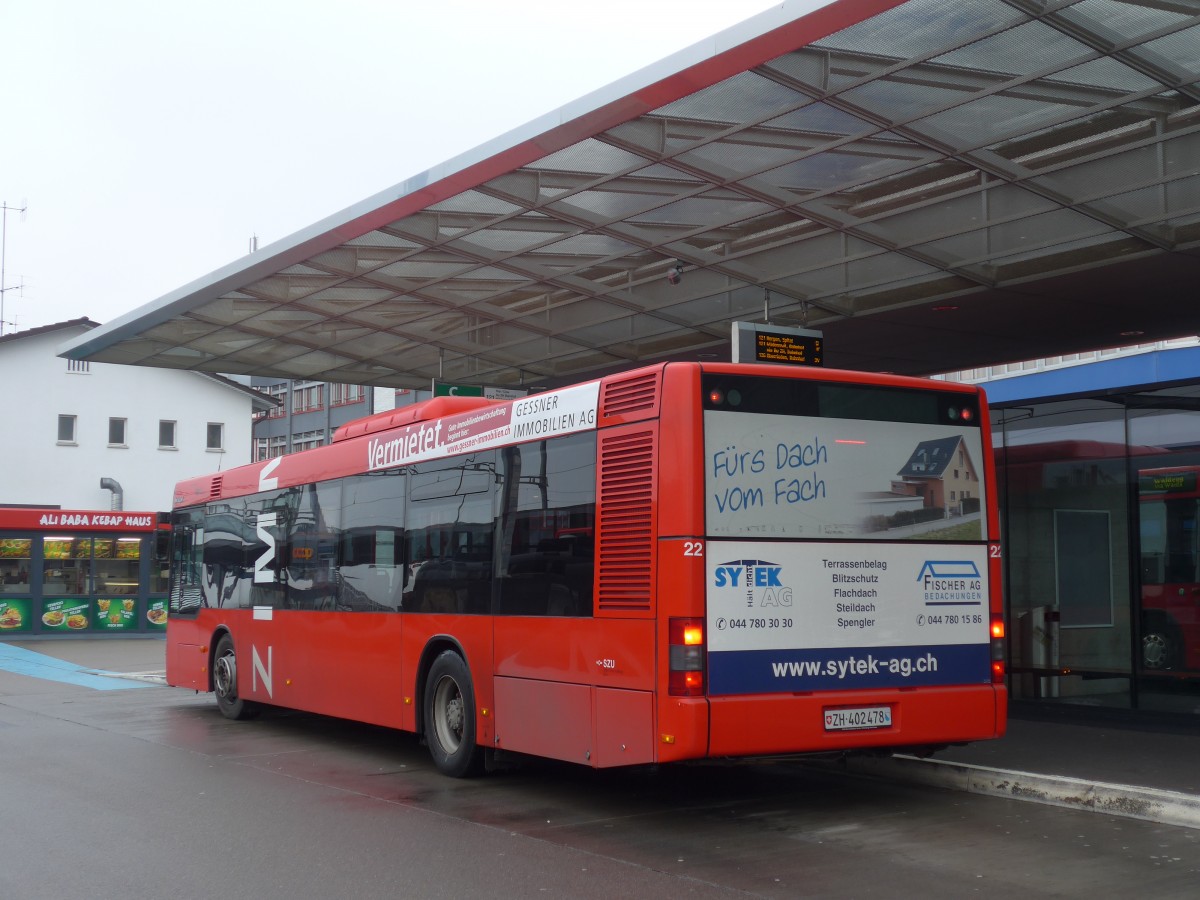 (168'190) - AHW Horgen - Nr. 22/ZH 402'478 - MAN am 1. Januar 2016 beim Bahnhof Horgen