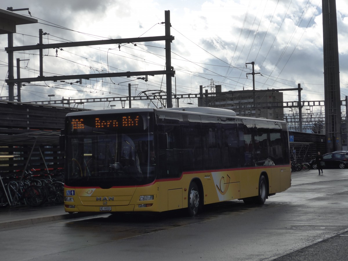 (168'445) - Steiner, Ortschwaben - Nr. 2/BE 90'522 - MAN am 11. Januar 2016 beim Bahnhof Zollikofen