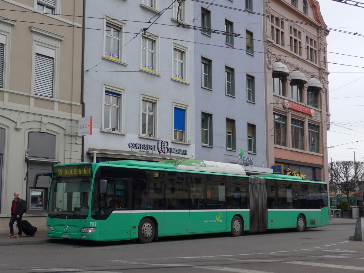 (168'737) - BVB Basel - Nr. 707/BS 6666 - Mercedes am 20. Februar 2016 beim Bahnhof Basel