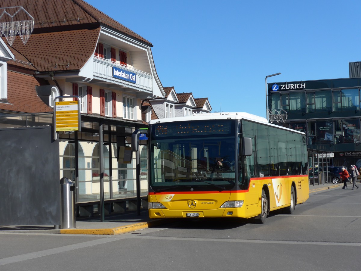 (168'838) - PostAuto Bern - BE 610'531 - Mercedes am 21. Februar 2016 beim Bahnhof Interlaken Ost