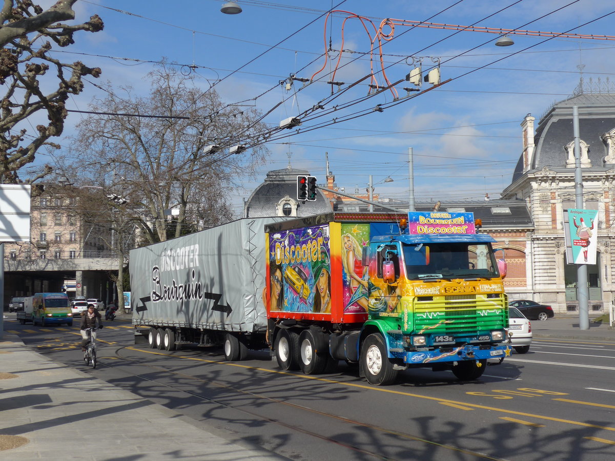 (169'109) - Bourquin Discooter - NE 49'667 - Scania am 7. Mrz 2016 in Genve, Place des Vingt-Deux-Cantons