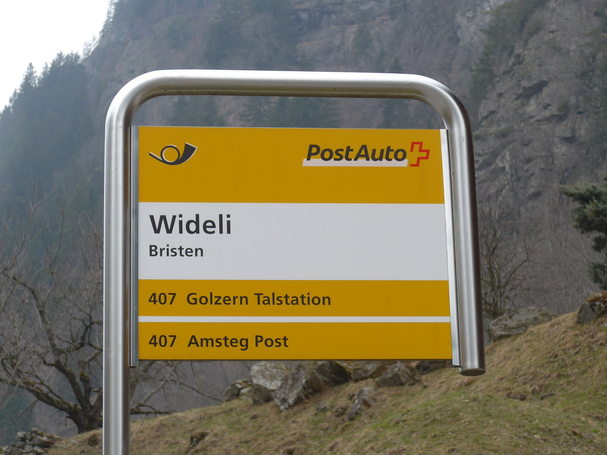 (169'442) - PostAuto-Haltestelle - Bristen, Wideli - am 25. Mrz 2016