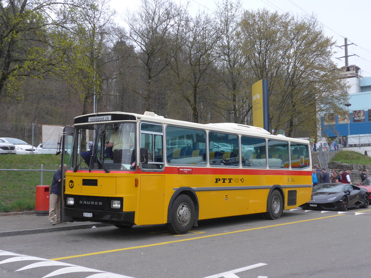 (169'713) - Bernair, Mnsingen - BE 651'182 - Saurer/Tscher (ex Schebath, Lauerz; ex Albin, Fllanden; ex Heim, Flums) am 2. April 2016 in Wrenlos, Raststtte