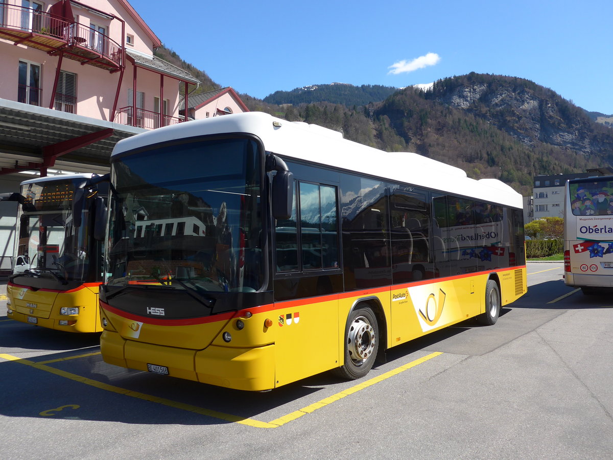 (169'819) - AVG Meiringen - Nr. 68/BE 401'568 - Scania/Hess (ex Nr. 59; ex Steiner, Messen) am 11. April 2016 in Meiringen, Postautostation