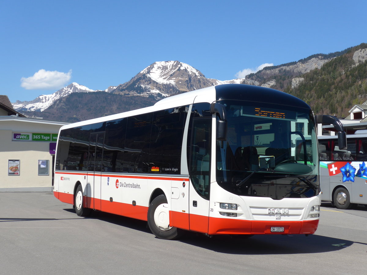 (169'829) - Dillier, Sarnen - Nr. 20/OW 10'070 - MAN am 11. April 2016 beim Bahnhof Meiringen