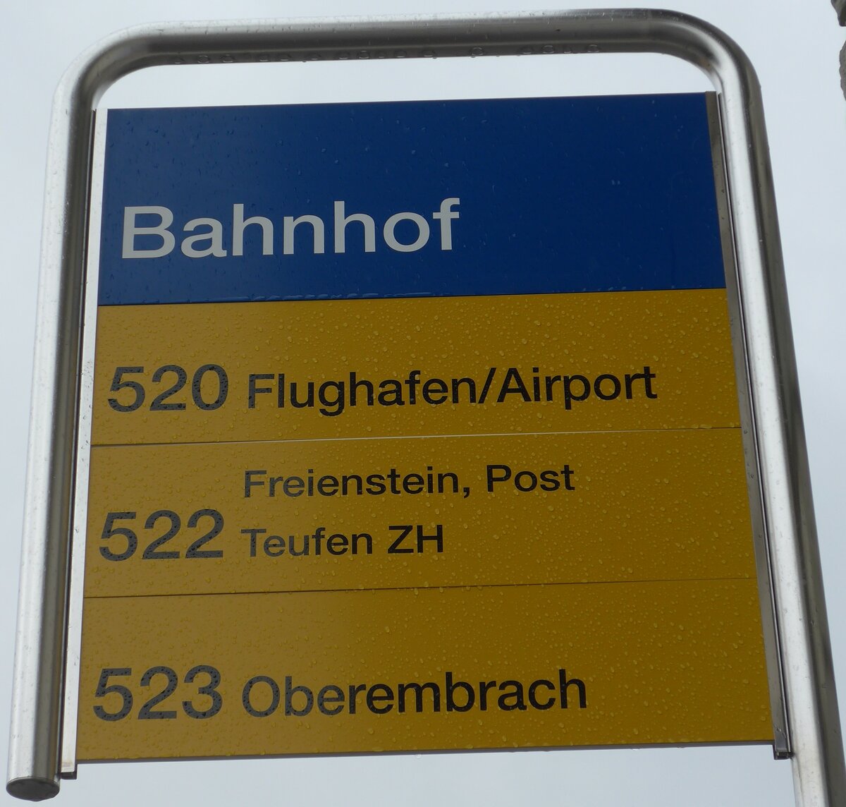 (169'978) - ZVV/PostAuto-Haltestellenschild - Emrach-Rorbas, Bahnhof - am 14. April 2016