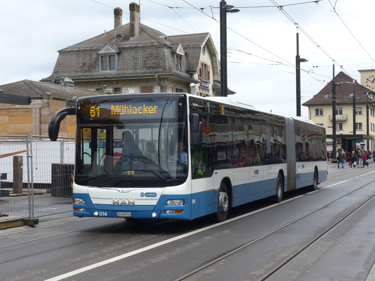 (169'999) - VBZ Zrich - Nr. 514/ZH 649'514 - MAN am 14. April 2016 beim Bahnhof Zrich-Oerlikon