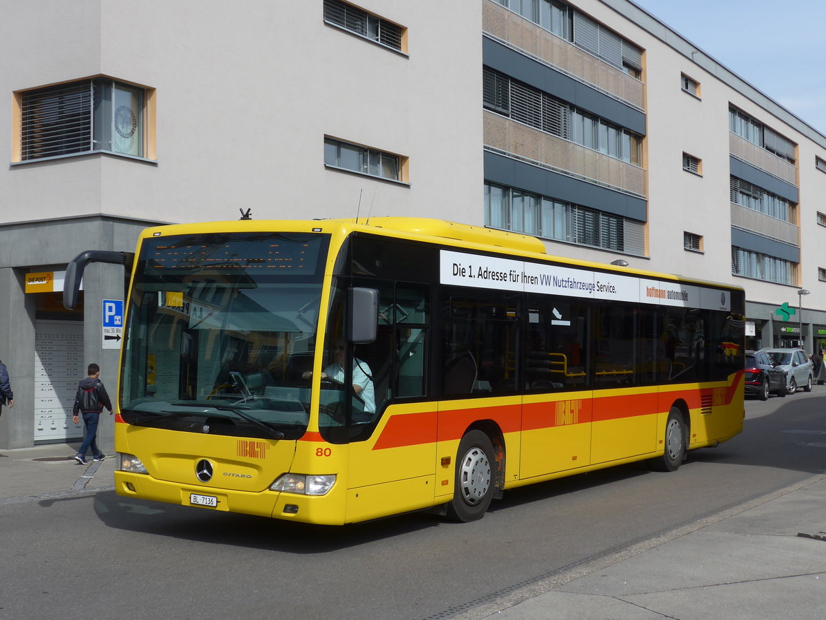 (170'276) - BLT Oberwil - Nr. 80/BL 7136 - Mercedes am 30. April 2016 beim Bahnhof Dornach-Arlesheim