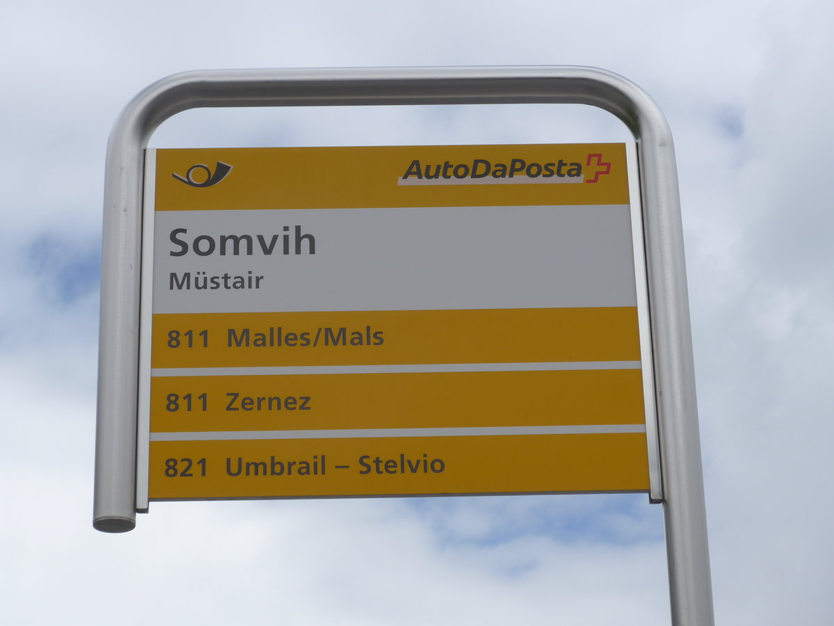 (170'903) - PostAuto-Haltestelle - Mstair, Somvih - am 16. Mai 2016
