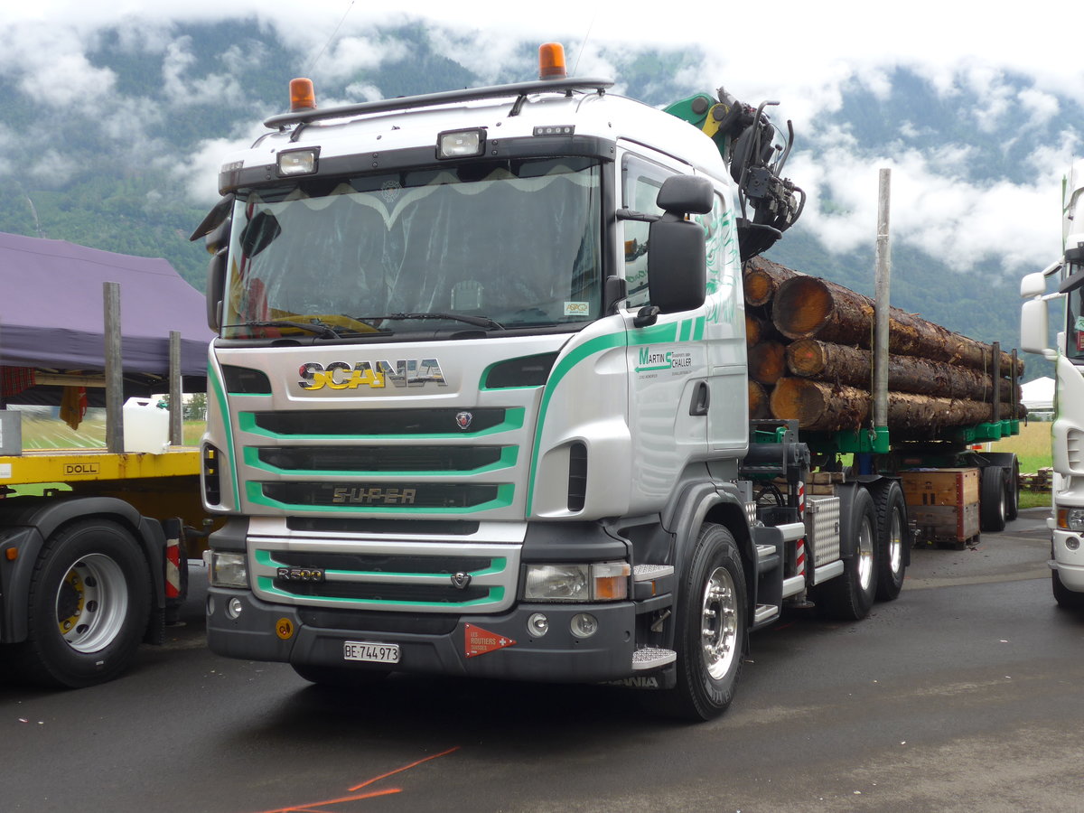 (172'248) - Schaller, Hondrich - BE 744'973 - Scania am 26. Juni 2016 in Interlaken, Flugplatz