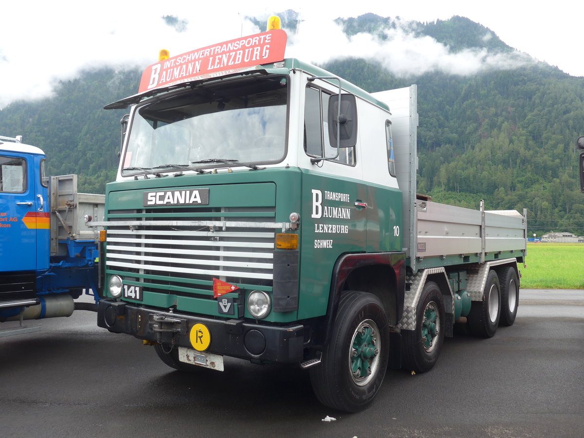 (172'280) - Baumann, Lenzburg - Nr. 10 - Scania am 26. Juni 2016 in Interlaken, Flugplatz