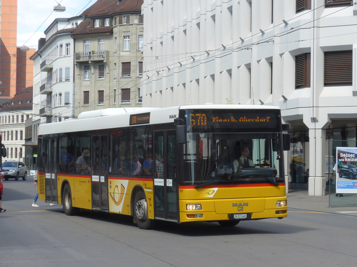 (172'694) - Moser, Flaach - Nr. 197/ZH 211'461 - MAN (ex Nr. 7; ex Nr. 6) am 27. Juni 2016 beim Hauptbahnhof Winterthur