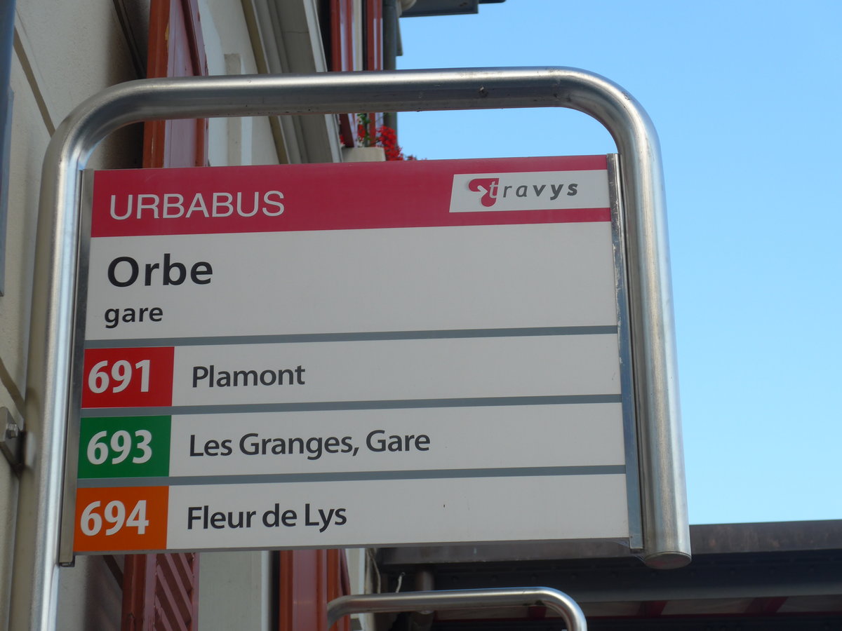 (173'013) - TRAVYS-Haltestelle - Orbe, gare - am 15. Juli 2016