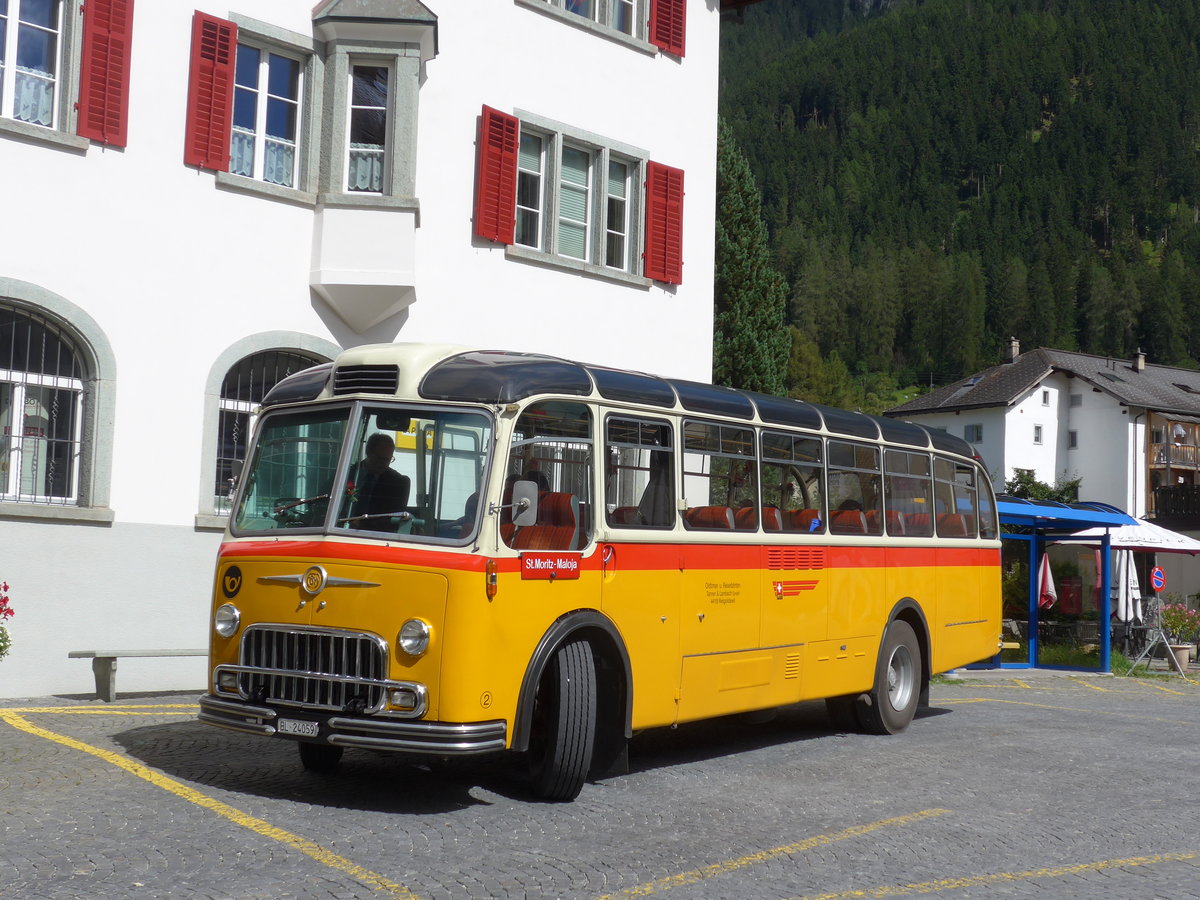 (174'232) - Tanner&Lambach, Reigoldswil - Nr. 2/BL 24'059 - FBW/R&J (ex Hunziker, Rschlikon; ex P 24'059; ex P 21'559) am 21. August 2016 in Andeer, Posta
