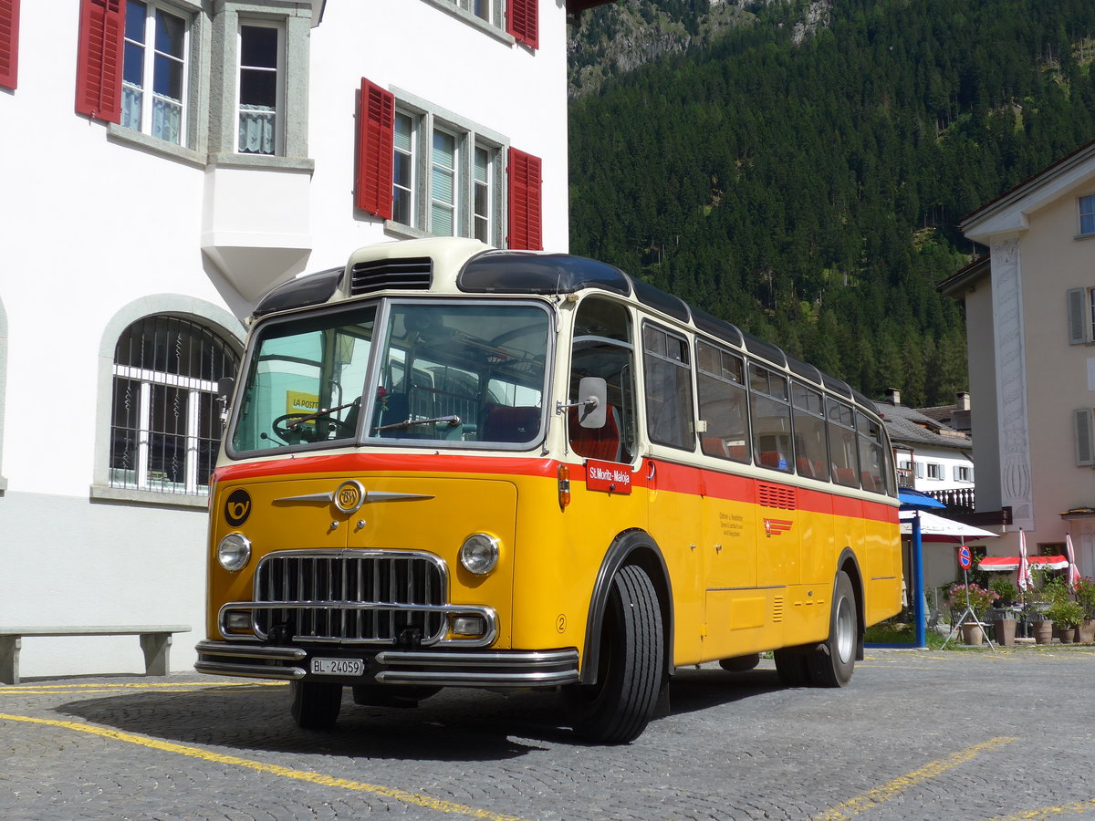 (174'242) - Tanner&Lambach, Reigoldswil - Nr. 2/BL 24'059 - FBW/R&J (ex Hunziker, Rschlikon; ex P 24'059; ex P 21'559) am 21. August 2016 in Andeer, Posta