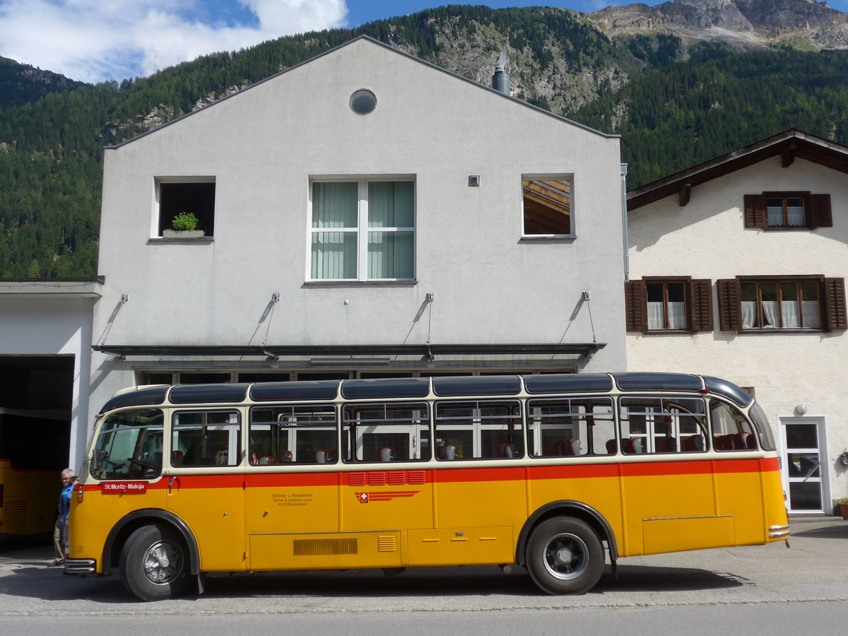 (174'245) - Tanner&Lambach, Reigoldswil - Nr. 2/BL 24'059 - FBW/R&J (ex Hunziker, Rschlikon; ex P 24'059; ex P 21'559) am 21. August 2016 in Andeer, Garage Mark