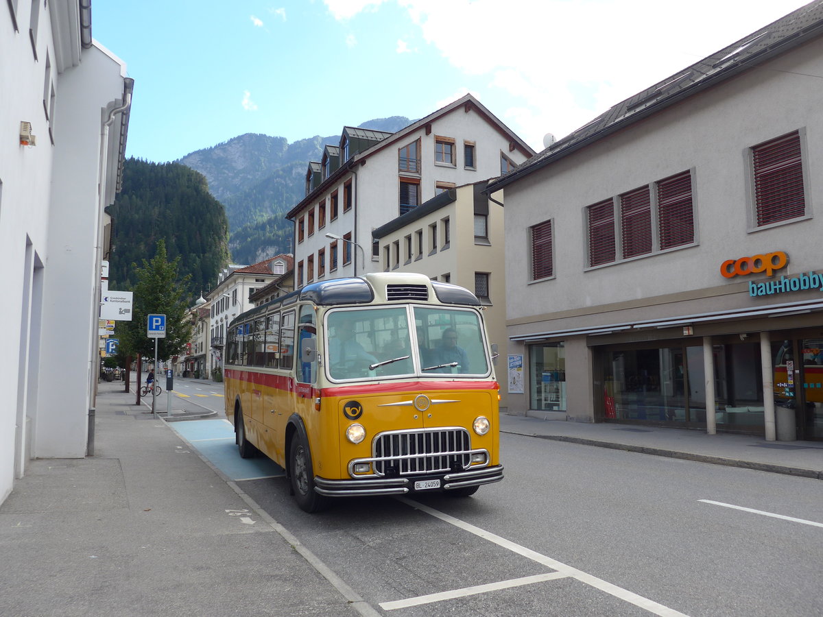 (174'248) - Tanner&Lambach, Reigoldswil - Nr. 2/BL 24'059 - FBW/R&J (ex Hunziker, Rschlikon; ex P 24'059; ex P 21'559) am 21. August 2016 in Thusis, Kantonalbank