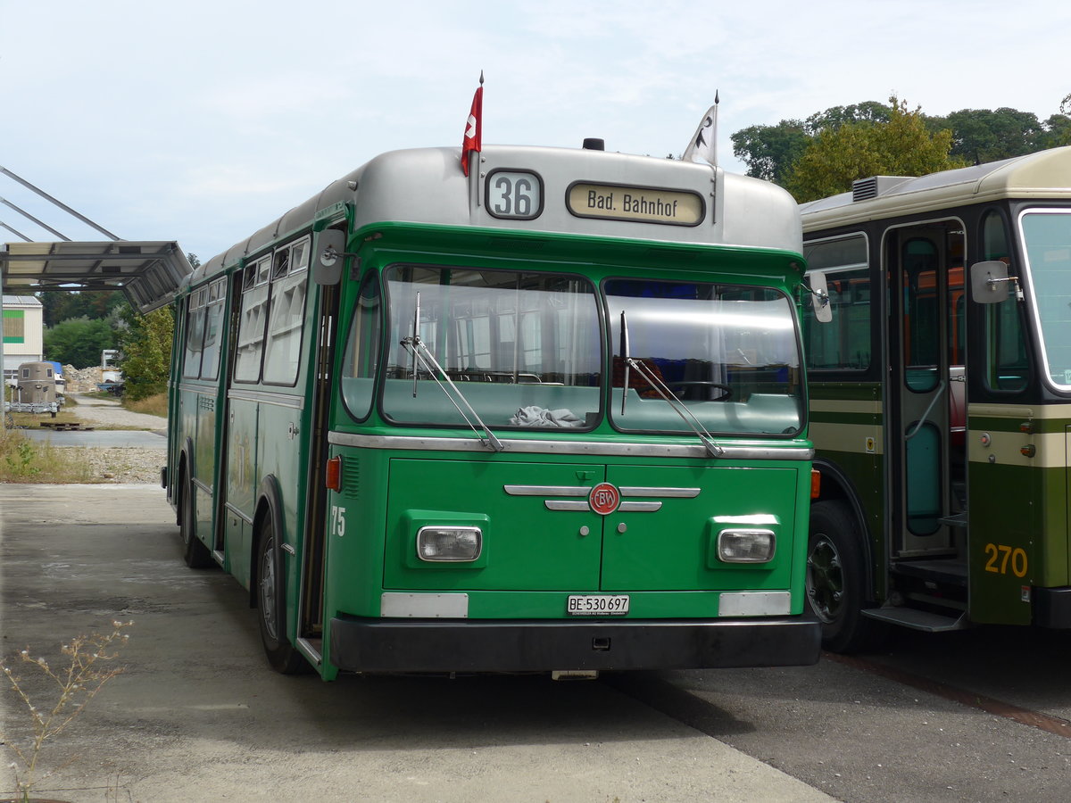 (174'544) - BVB Basel (RWB) - Nr. 75/BE 530'697 - FBW/FHS am 4. September 2016 in Aarberg, Halle TVB