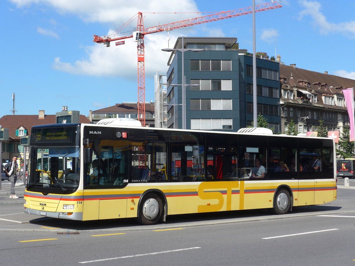 (174'660) - STI Thun - Nr. 114/BE 700'114 - MAN am 6. September 2016 beim Bahnhof Thun