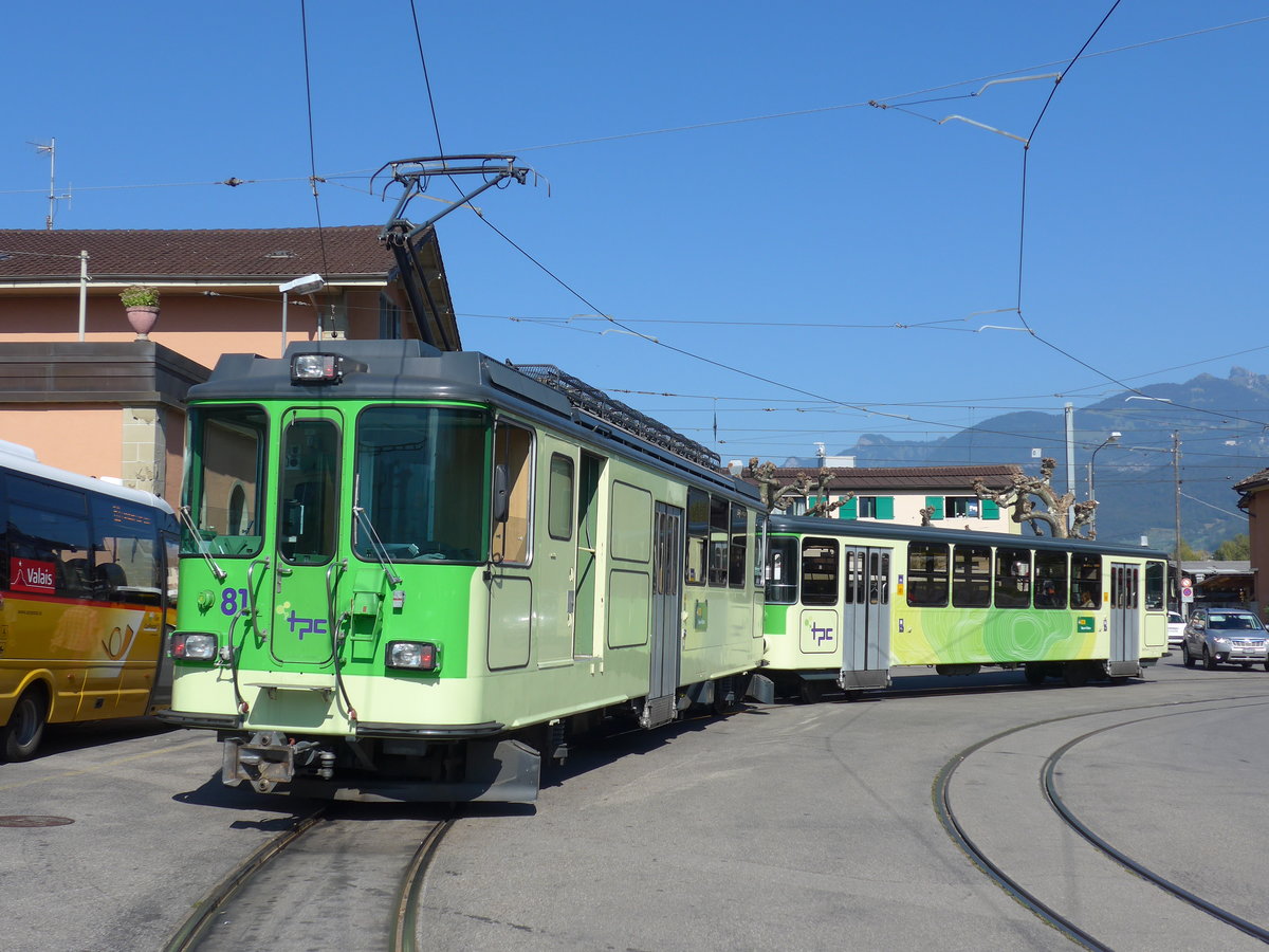 (175'104) - TPC-Triebwagen - Nr. 81 - am 24. September 2016 beim Bahnhof Bex