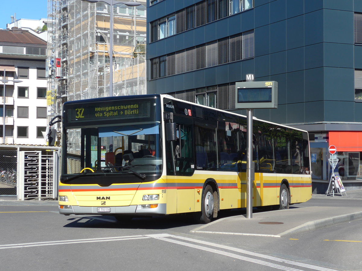 (175'277) - STI Thun - Nr. 118/BE 700'118 - MAN am 30. September 2016 beim Bahnhof Thun