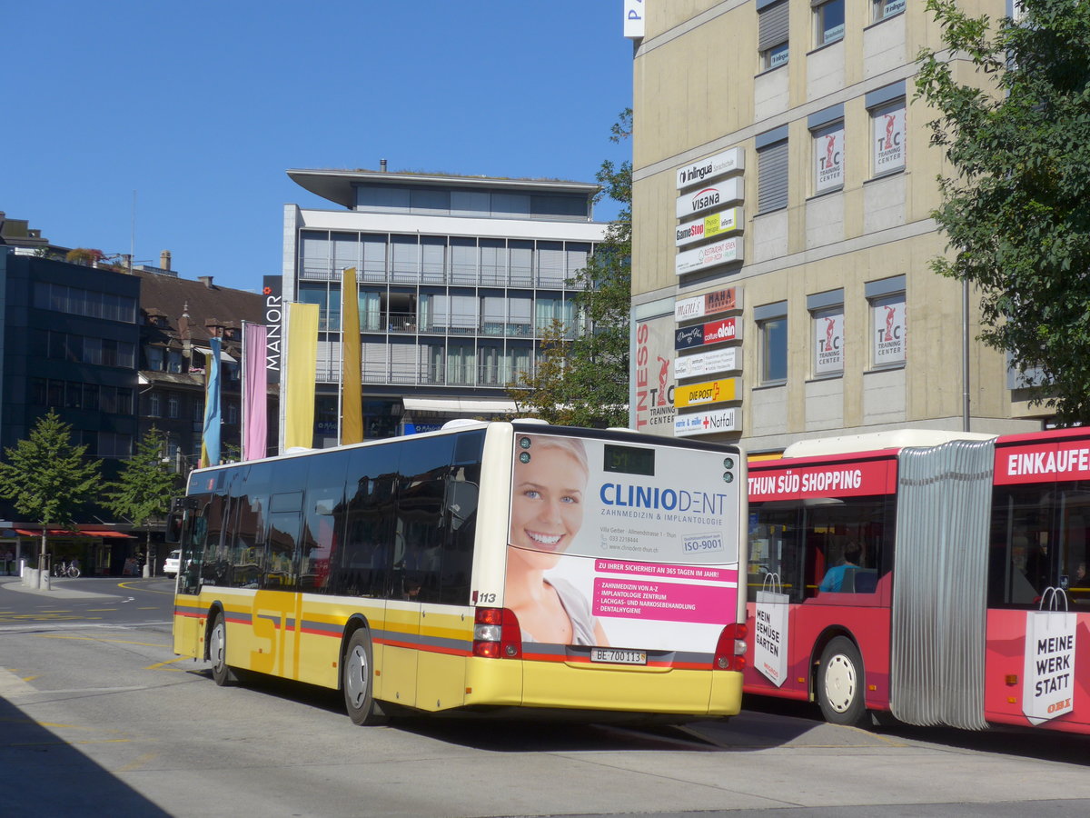 (175'281) - STI Thun - Nr. 113/BE 700'113 - MAN am 30. September 2016 beim Bahnhof Thun