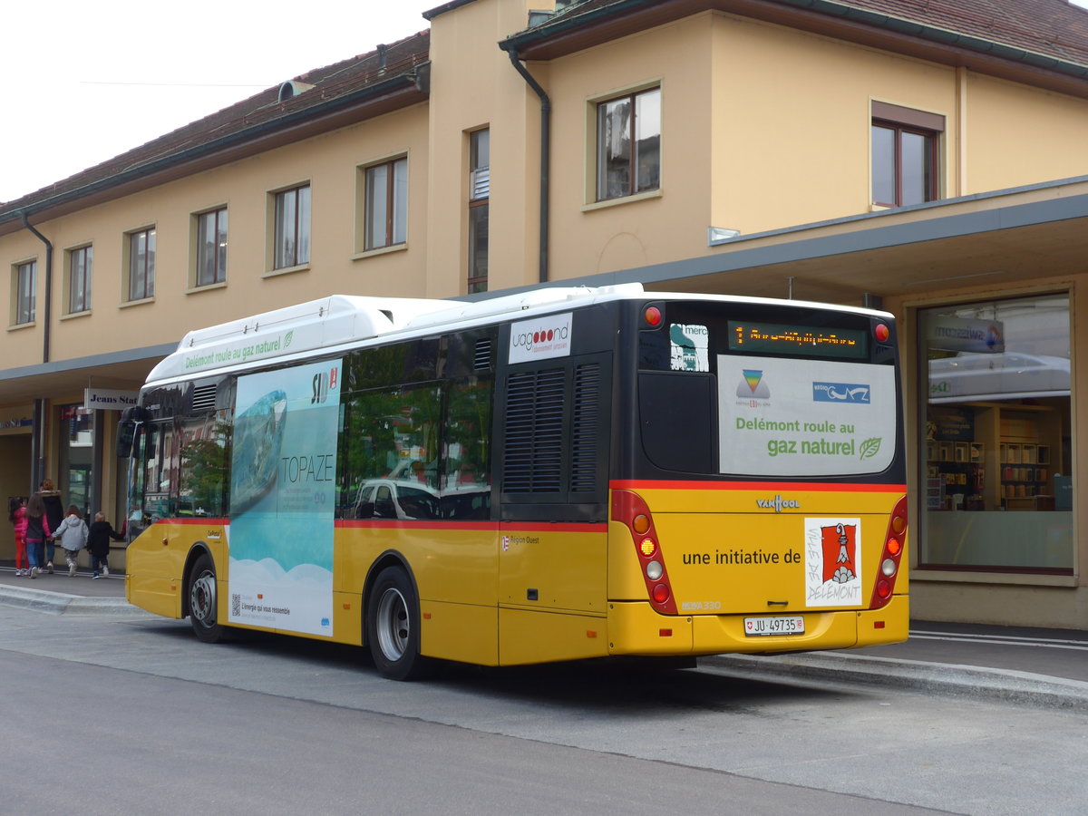 (175'522) - CarPostal Ouest - Nr. 11/JU 49'735 - Van Hool am 7. Oktober 2016 beim Bahnhof Delmont