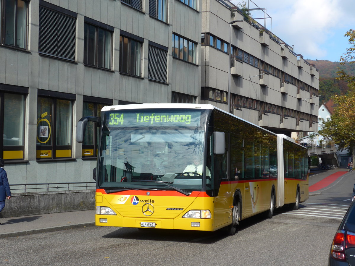 (176'252) - PostAuto Nordschweiz - AG 428'661 - Mercedes am 22. Oktober 2016 beim Bahnhof Baden