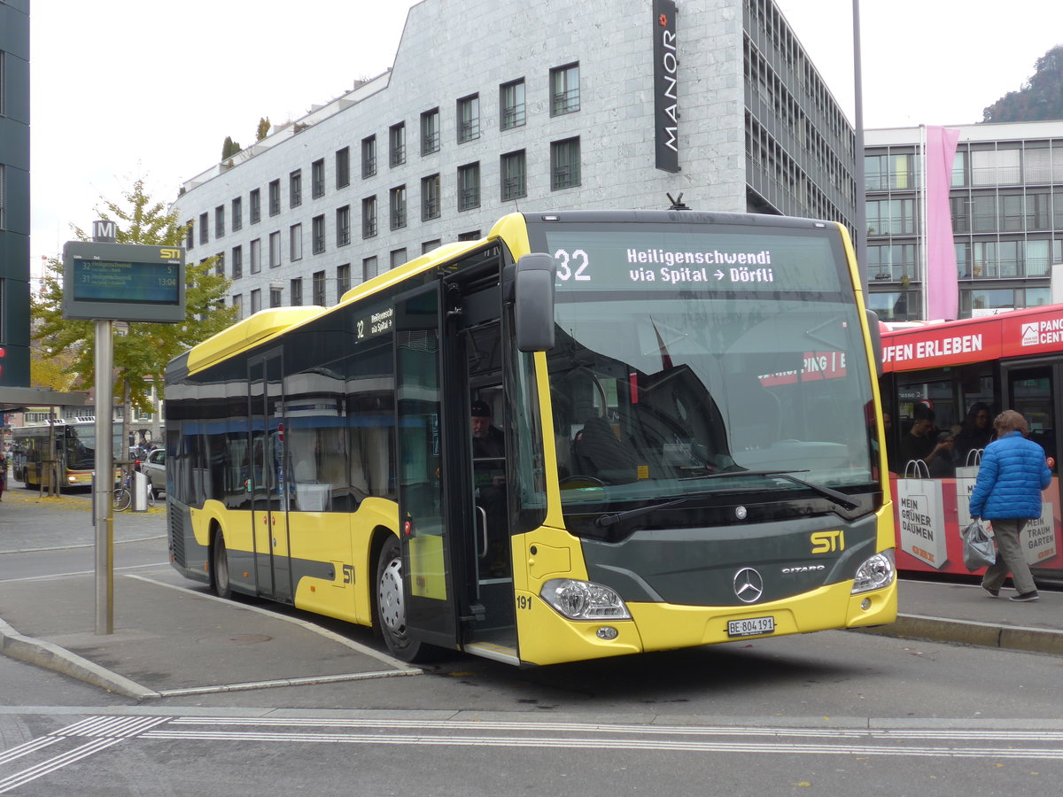 (176'584) - STI Thun - Nr. 191/BE 804'191 - Mercedes am 9. November 2016 beim Bahnhof Thun