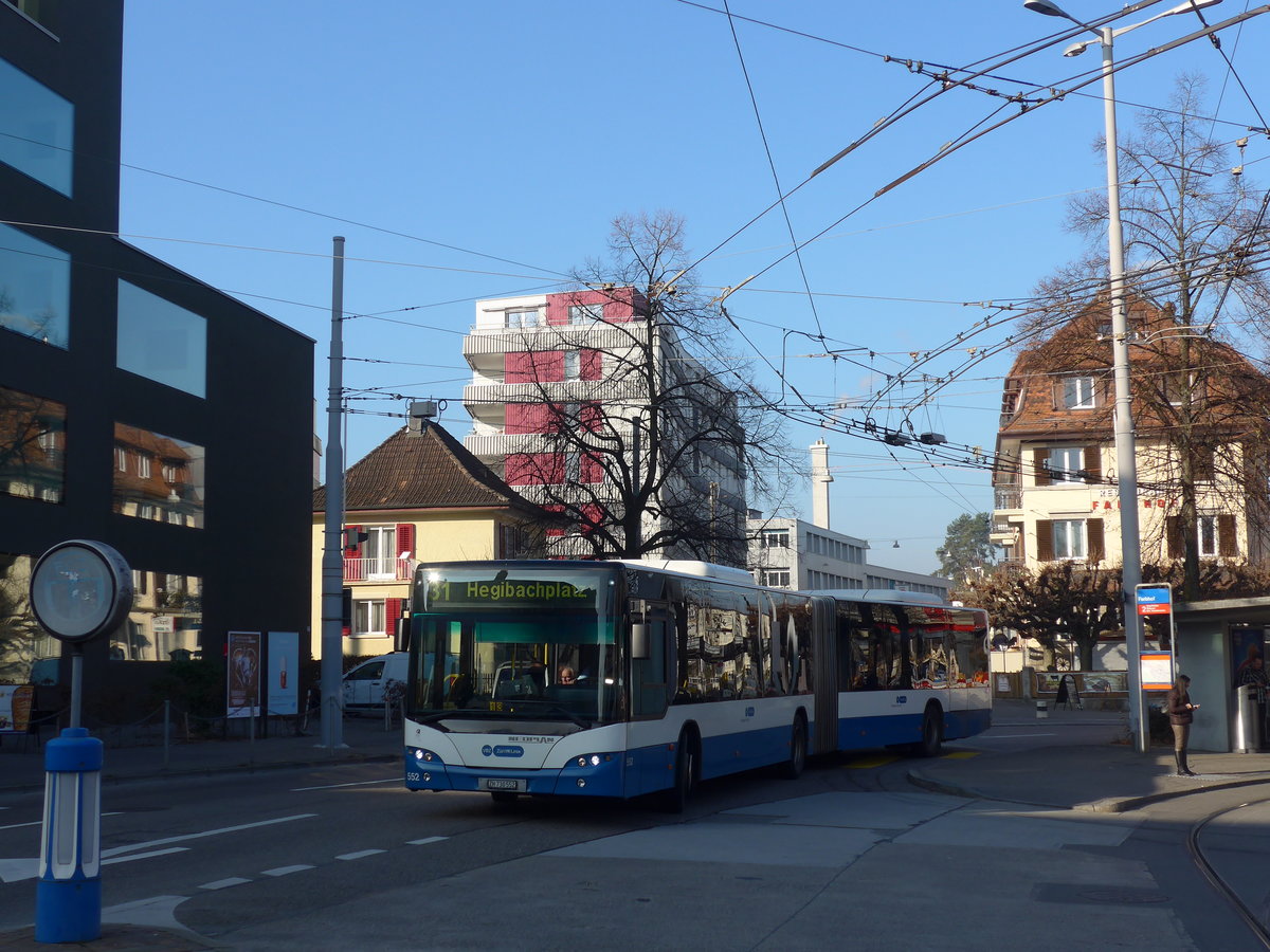 (176'917) - VBZ Zrich - Nr. 552/ZH 730'552 - Neoplan am 6. Dezember 2016 in Zrich, Farbhof