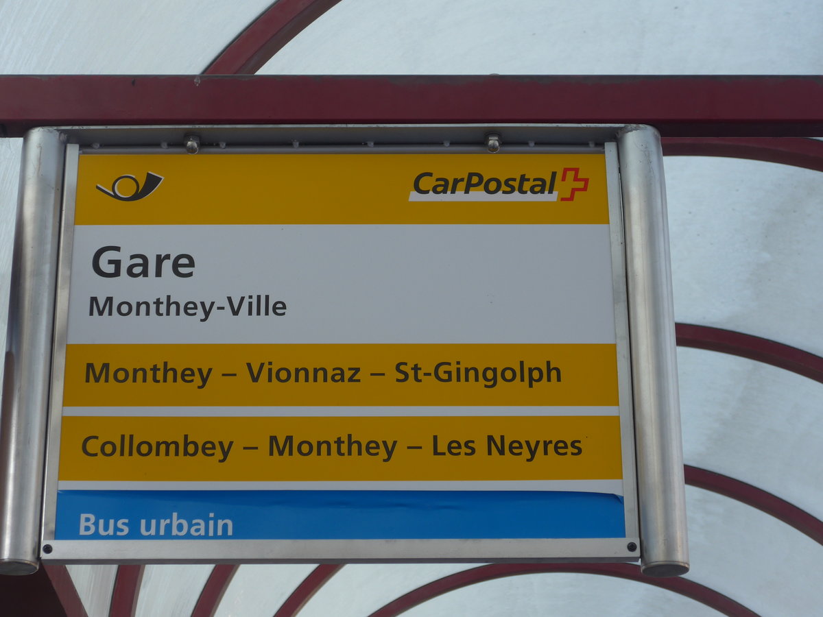 (177'514) - PostAuto-Haltestelle - Monthey-Ville, Gare - am 1. Januar 2017