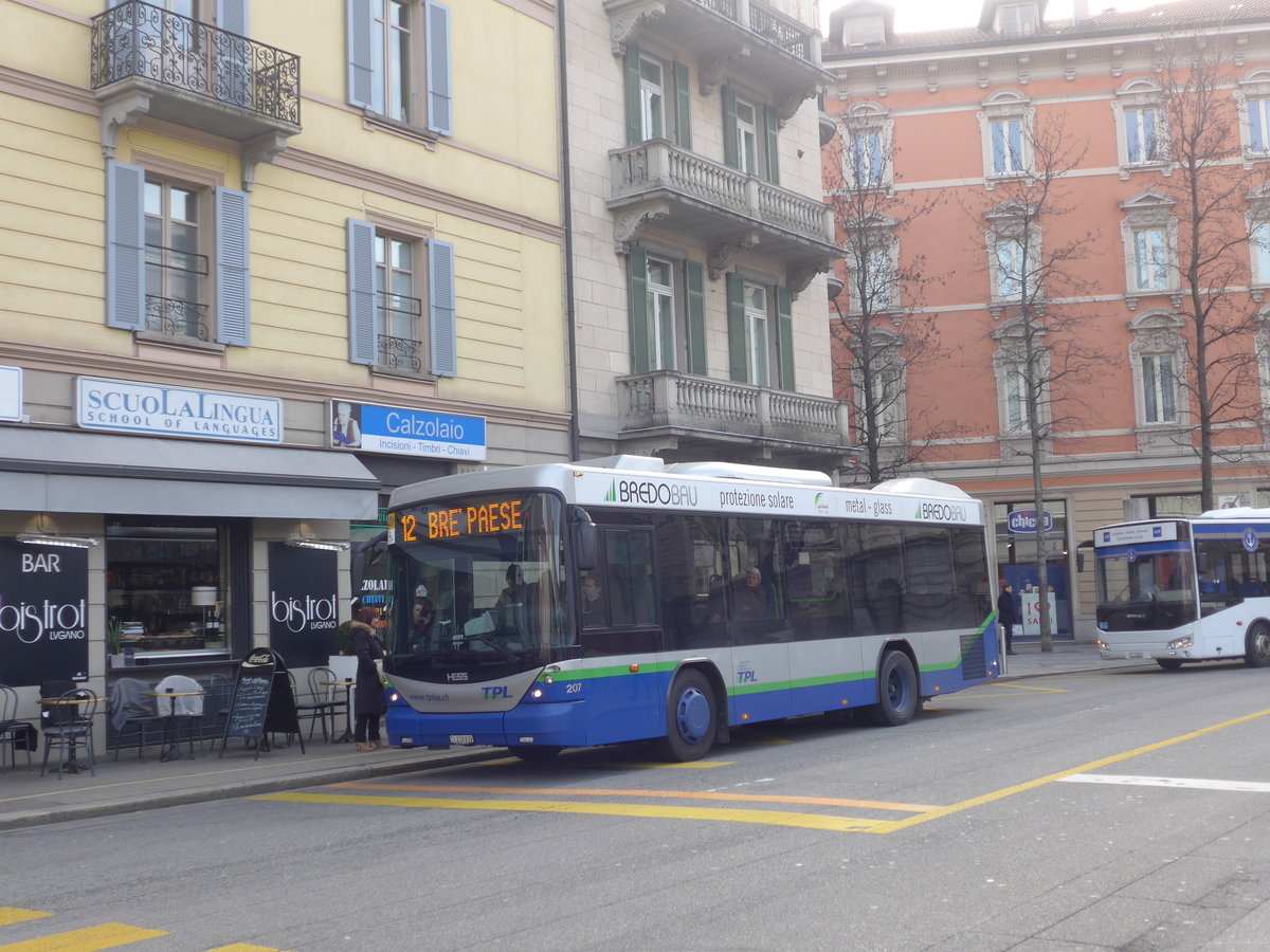 (178'324) - TPL Lugano - Nr. 207/TI 218'939 - Scania/Hess am 7. Februar 2017 in Lugano, Centro