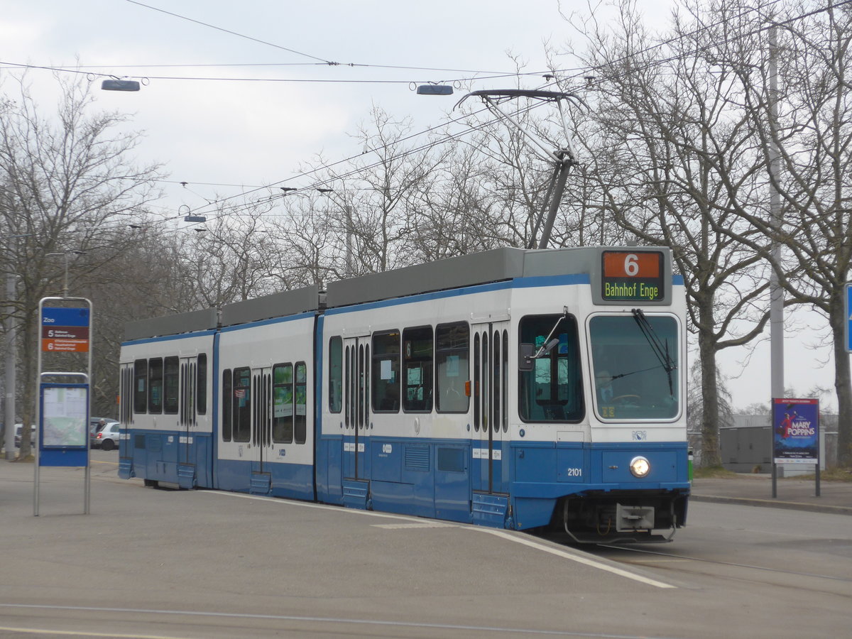 (178'485) - VBZ-Tram - Nr. 2101 - am 10. Februar 2017 in Zrich, Zoo