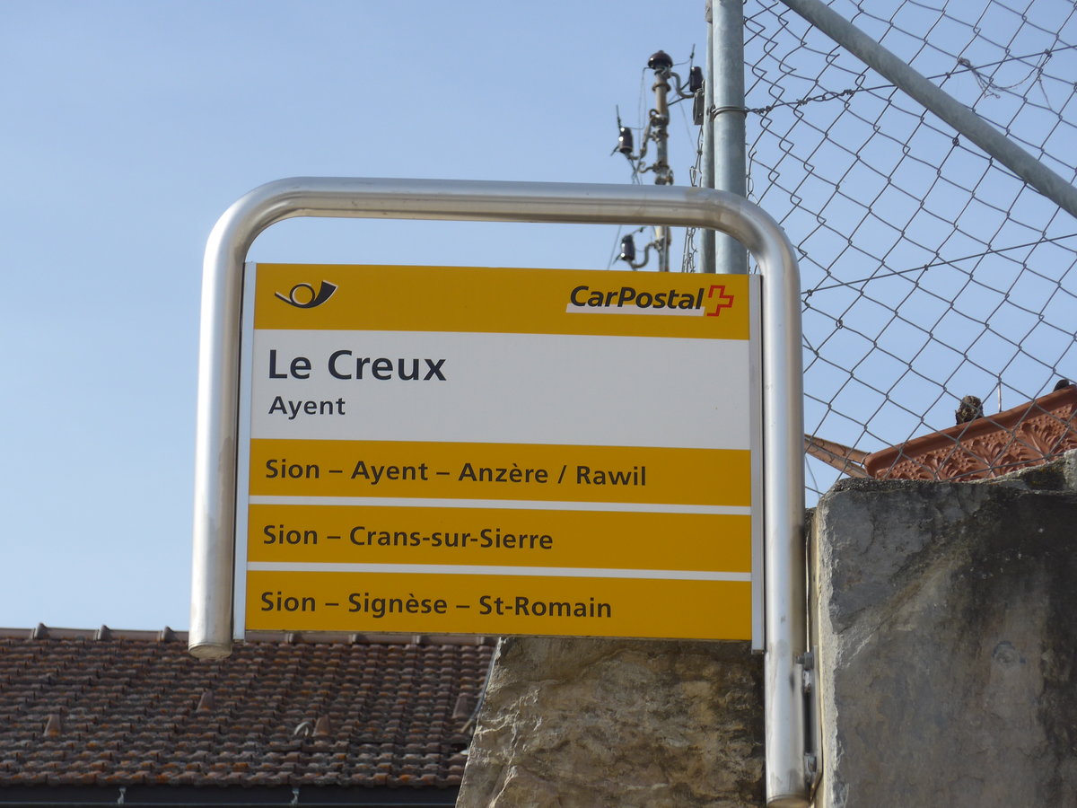 (178'962) - PostAuto-Haltestelle - Ayent, Le Creux - am 12. Mrz 2017