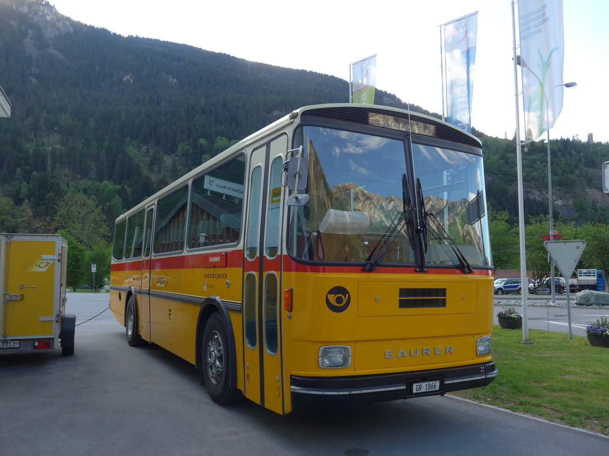 (180'428) - Mark, Andeer - GR 1866 - Saurer/R&J (ex PostAuto Graubnden; ex P 24'350) am 22. Mai 2017 in Andeer, Garage