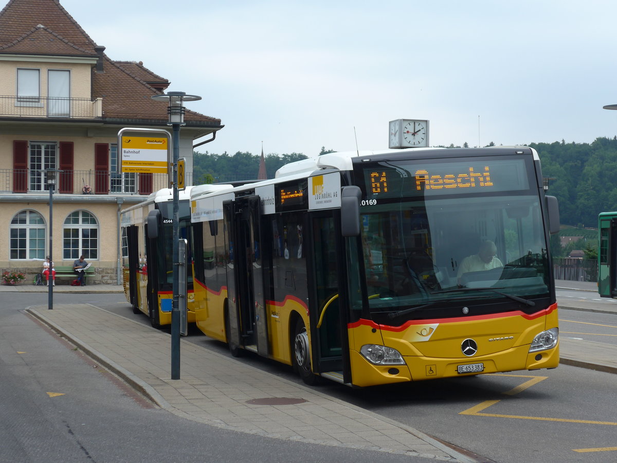 (181'361) - PostAuto Bern - BE 653'383 - Mercedes am 24. Juni 2017 beim Bahnhof Spiez