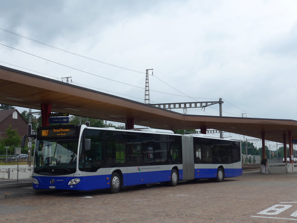 (181'965) - VZO Grningen - Nr. 136/ZH 903'136 - Mercedes am 10. Juli 2017 beim Bahnhof Wetzikon